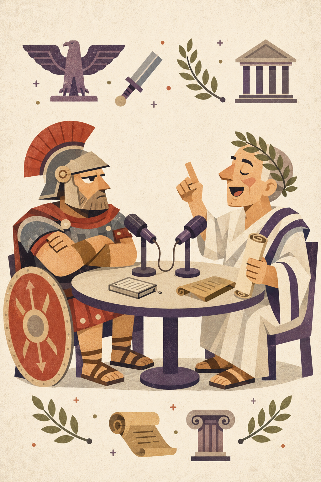 A Roman senator and a Roman soldier in conversation